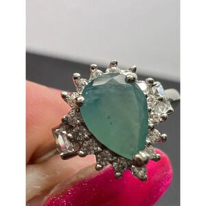 Grandidierite halo ring in platinum over sterling silver size 5